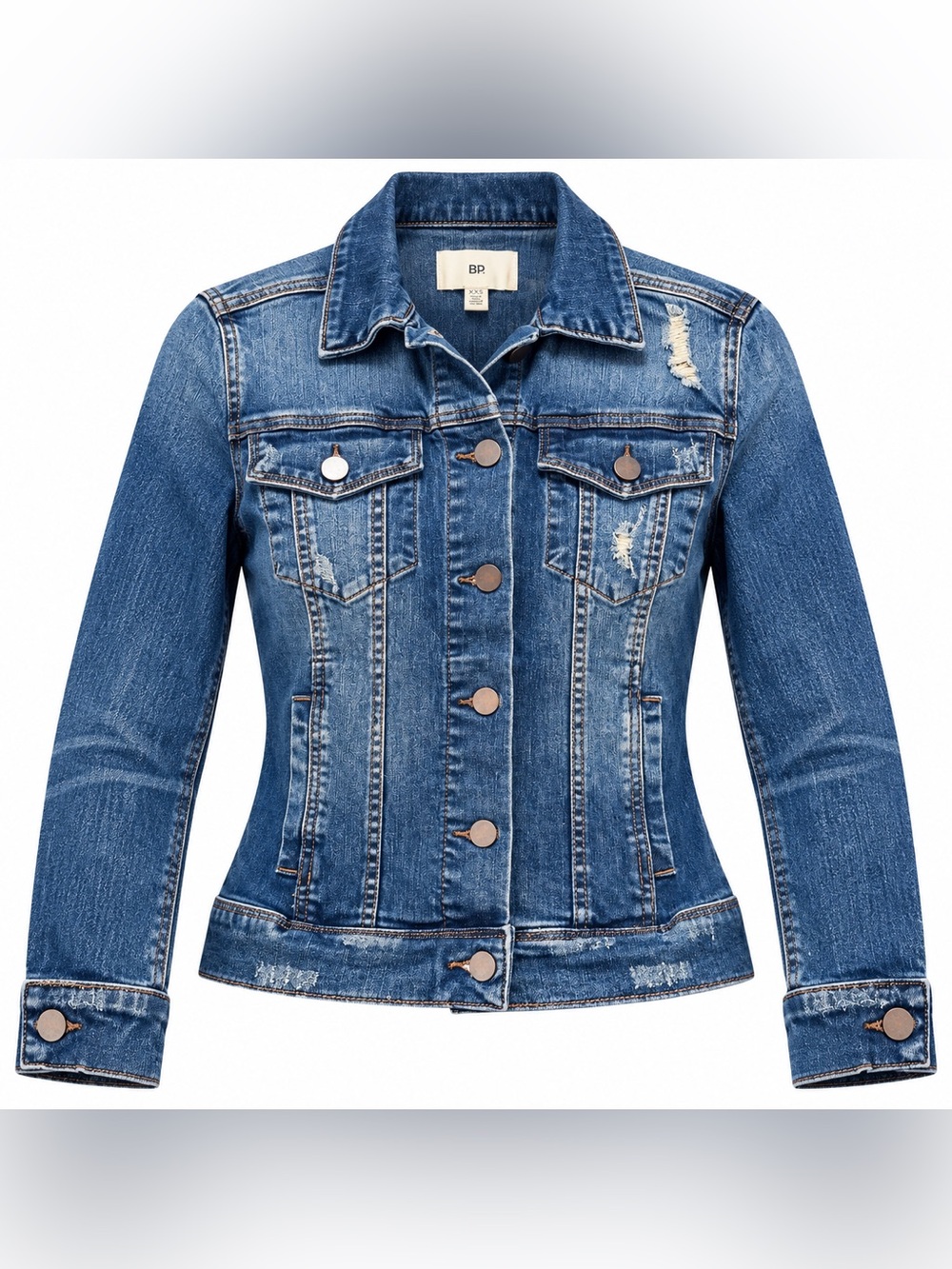 bp Distressed Medium Blue Fitted Denim Jacket